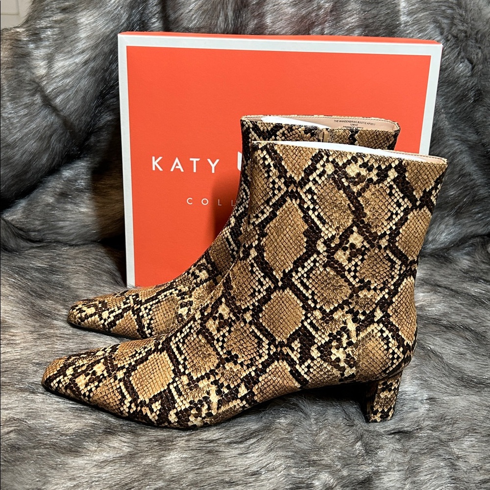NEW Katy Perry The Wandering Bootie Smooth Snake Embossed Brown Multi 12